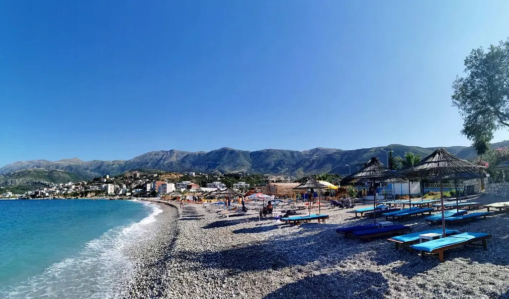 Potami Beach and the town behind it, near Himarë