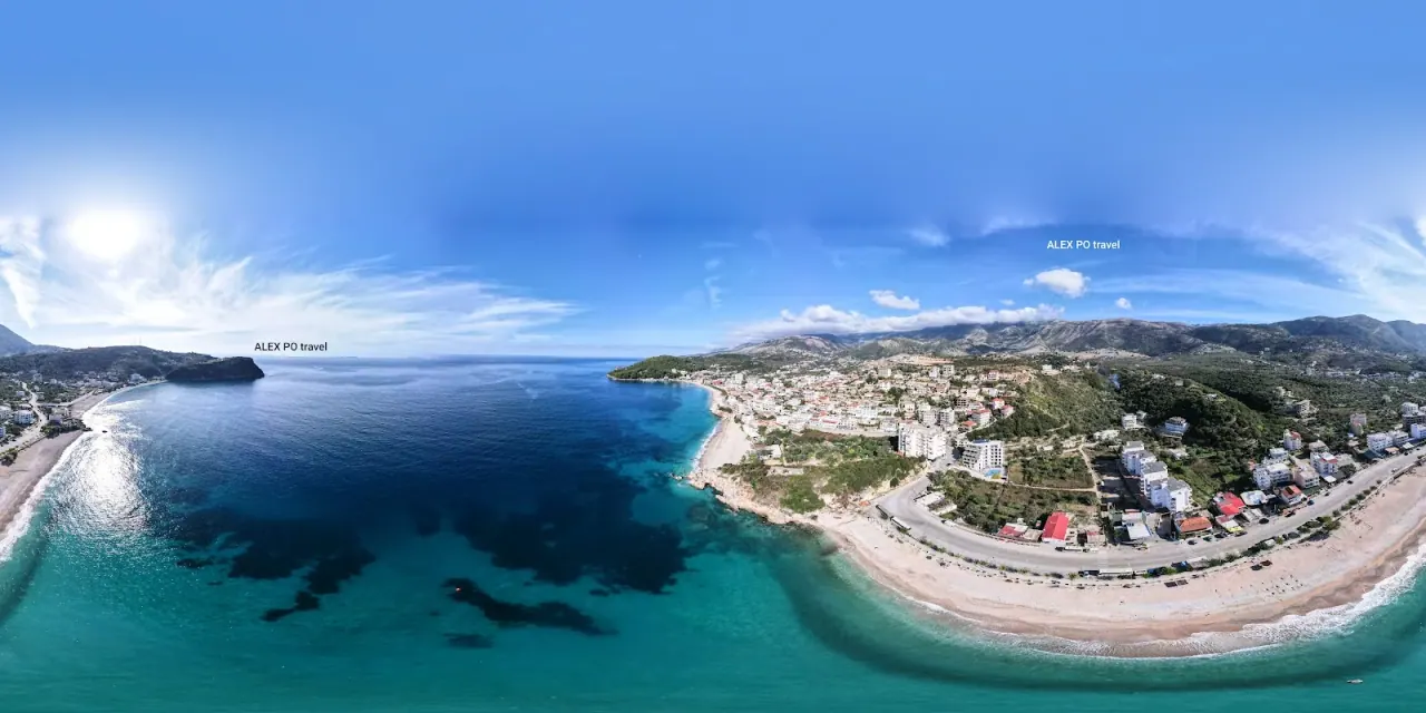 Potami Beach with seaside restaurants