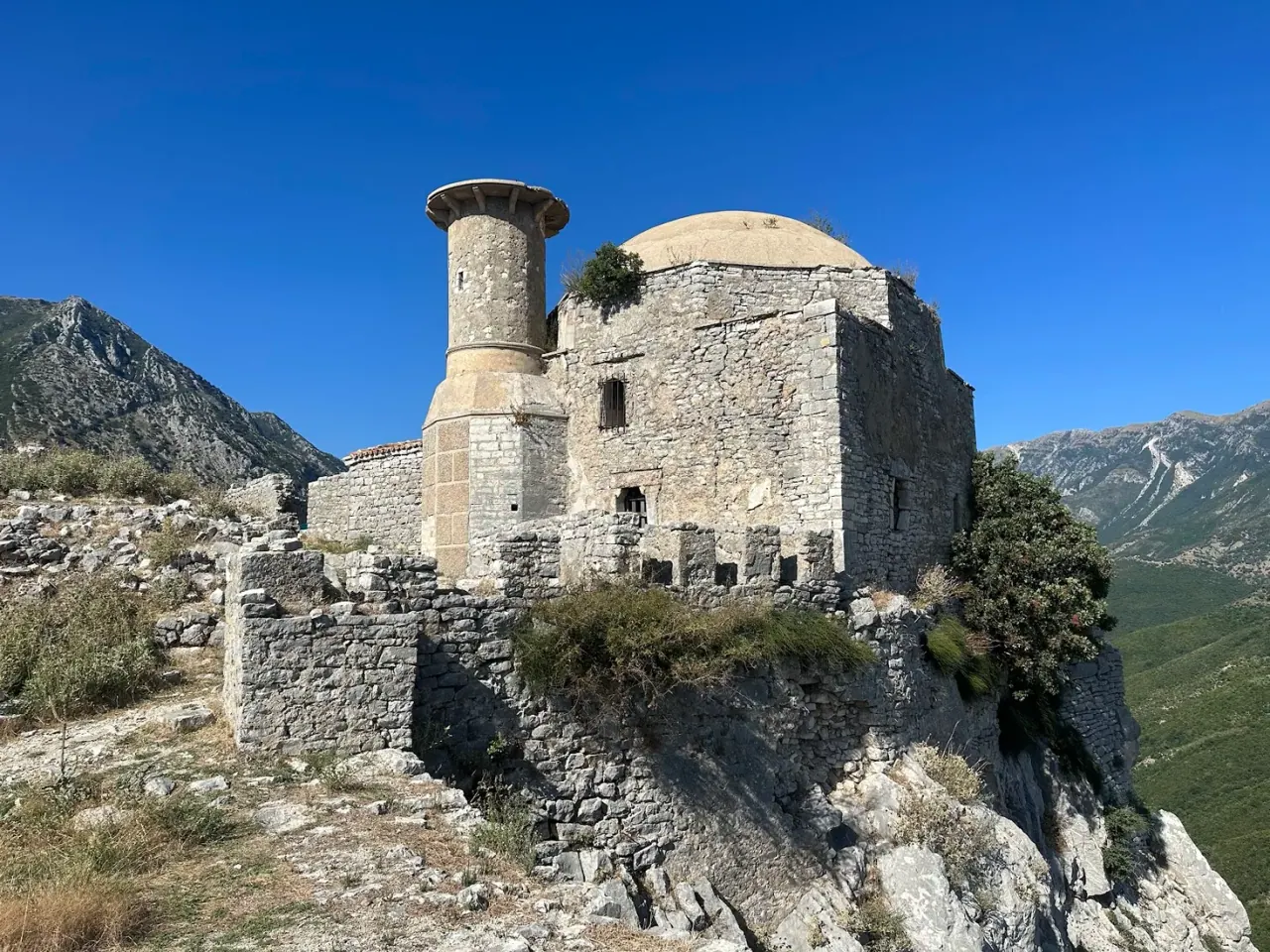 Ruins of Borsh Castle on its rocky hilltop