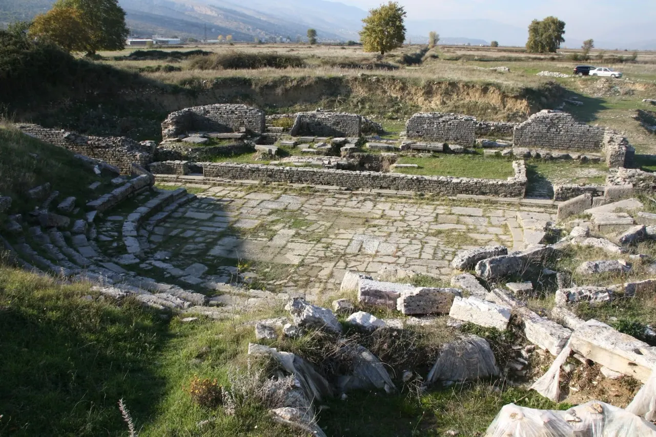 The semicircular Roman theatre of Hadrianopolis with surviving stone seating