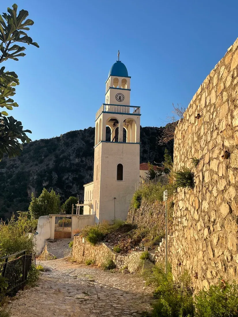 Stone-built Orthodox Church of Saint Spyridon in Vuno village above the Albanian Riviera