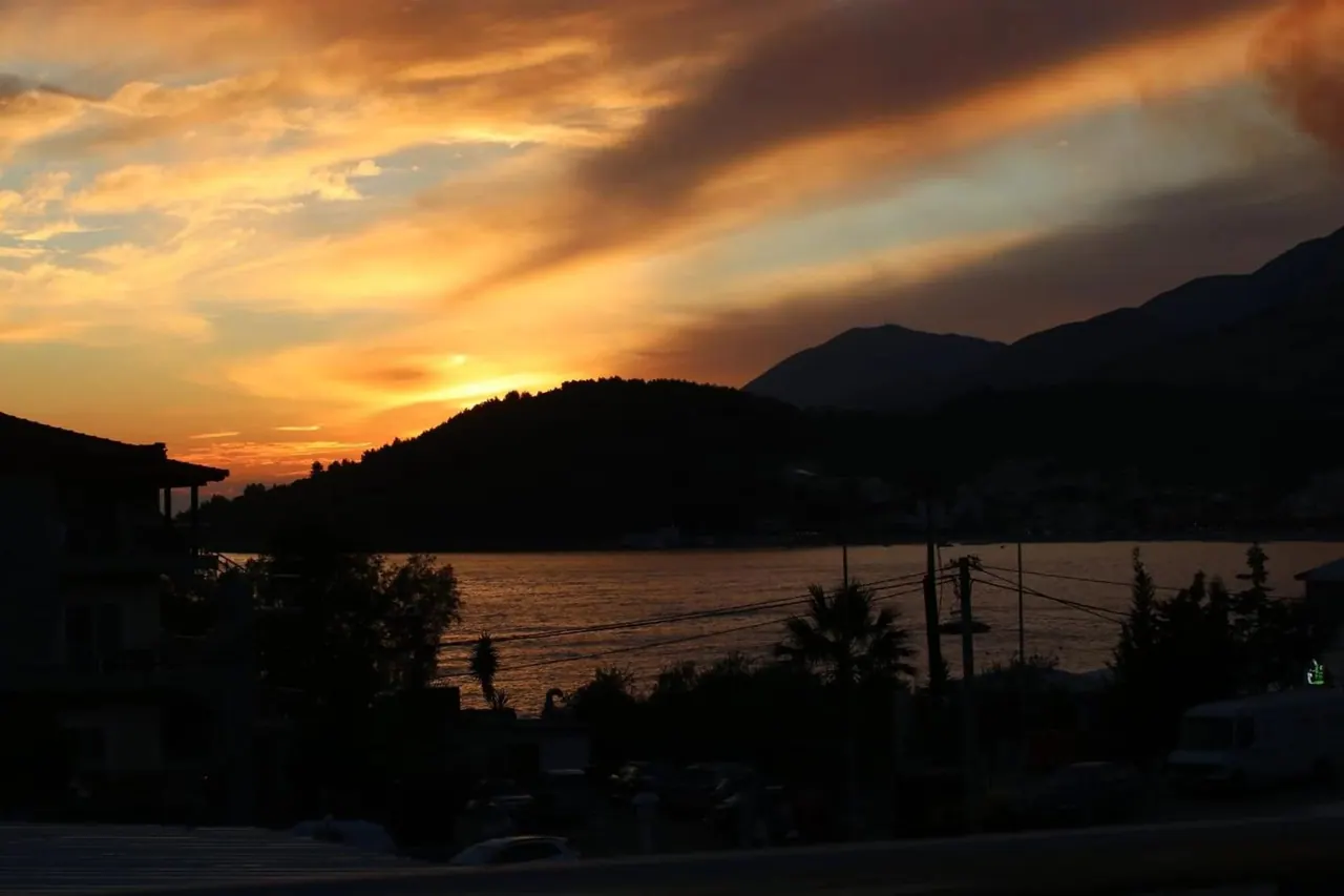 Sunset over Himarë bay seen from the guesthouse