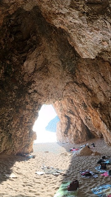 Orange sunset over the Himara coastline and Ionian Sea