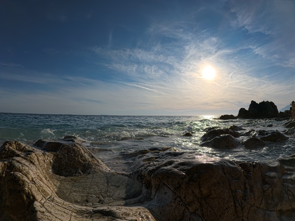Resort coastline in Albania with beach and pool