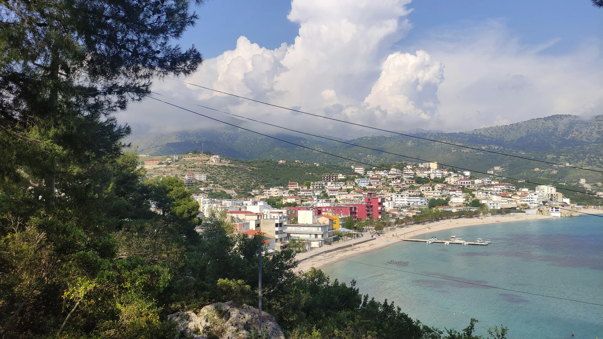 Peaceful view of Himara old town from Spile Beach