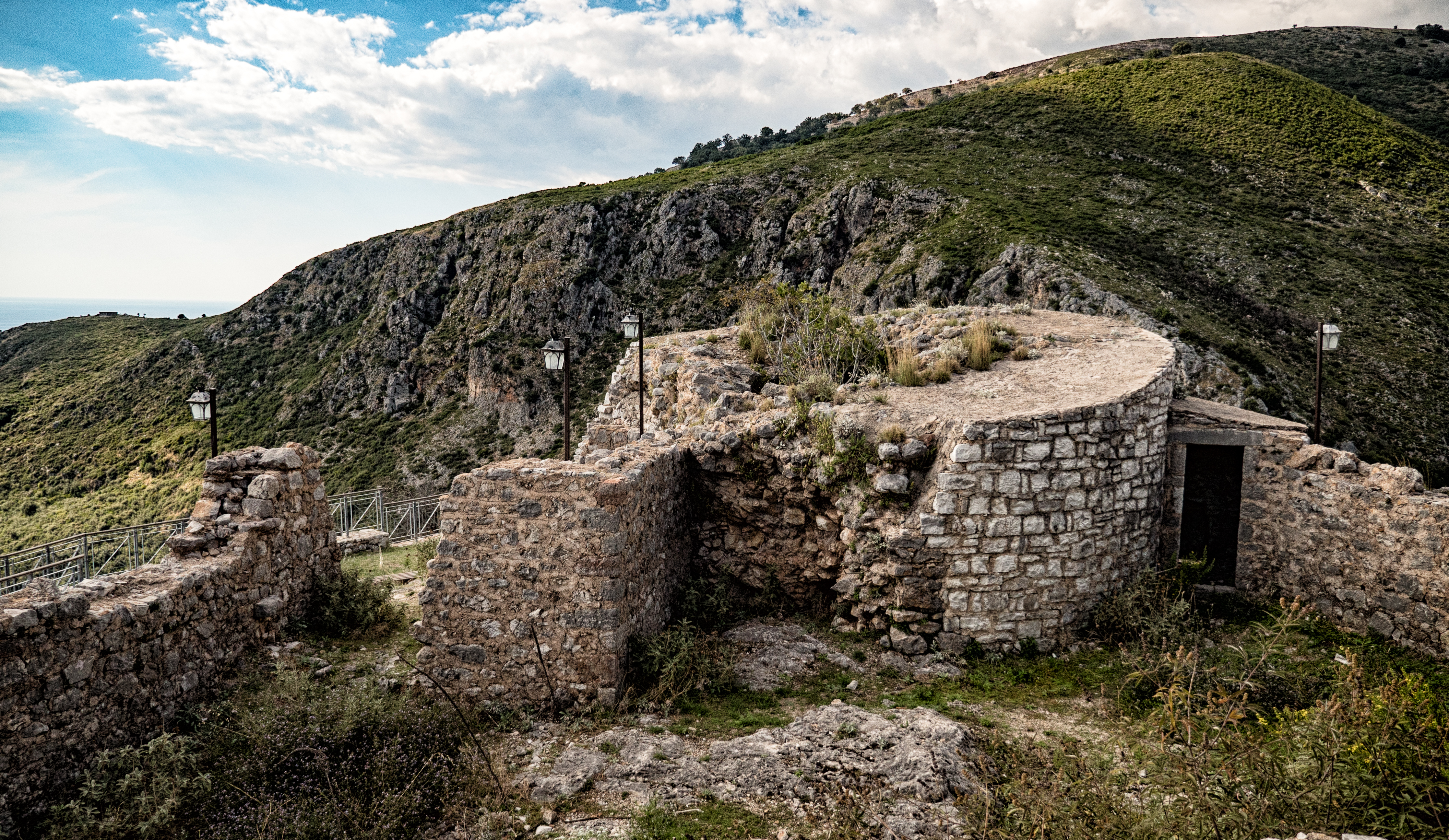 Ruined fortress structure of Himara Castle on the Albanian Riviera, where Greek and Albanian heritage overlap