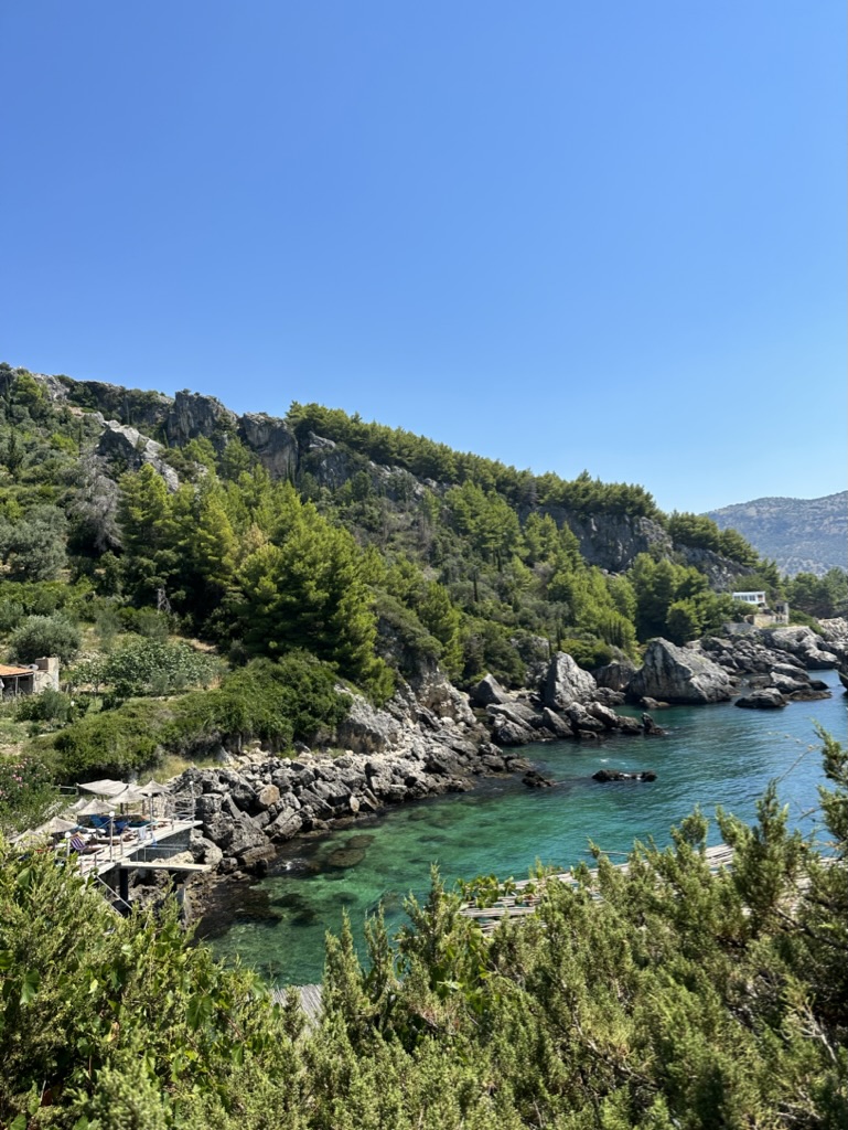 Rocky turquoise cove at Jale Beach showing the coastline north of Himara