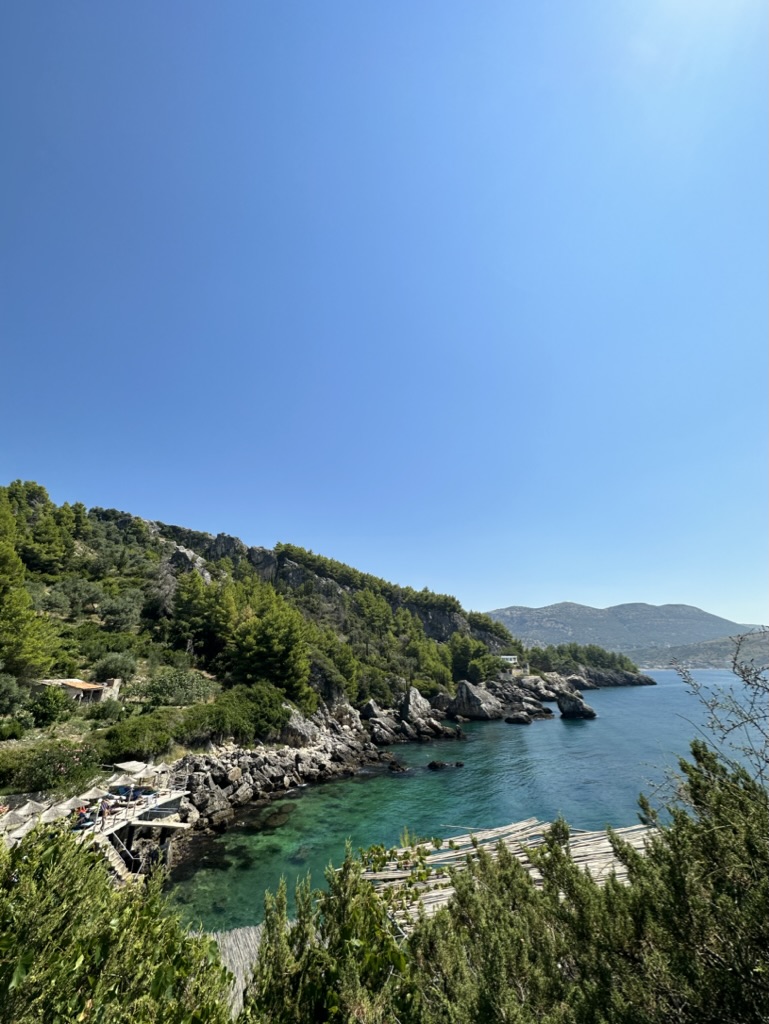 Sunset view over Potami area near Himara with evening party atmosphere