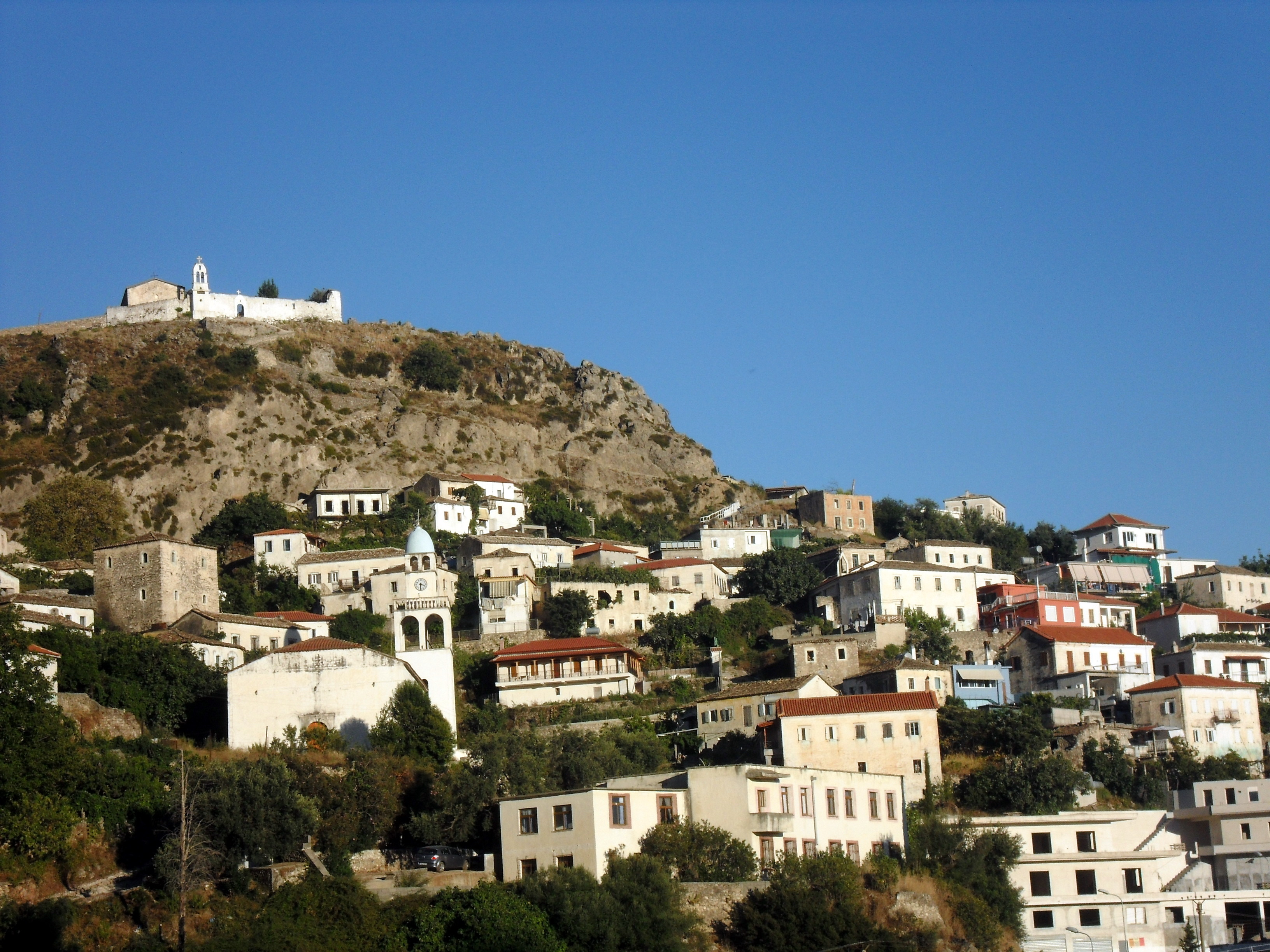 Hillside view above Dhermi where Saint Theodore Monastery overlooks the Ionian coast