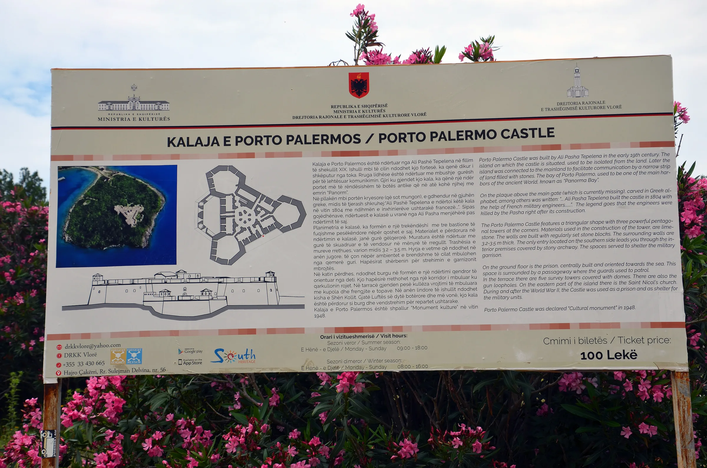 Porto Palermo Bay on the Albanian Riviera with Cold War bunker infrastructure visible along the coast, May 2026