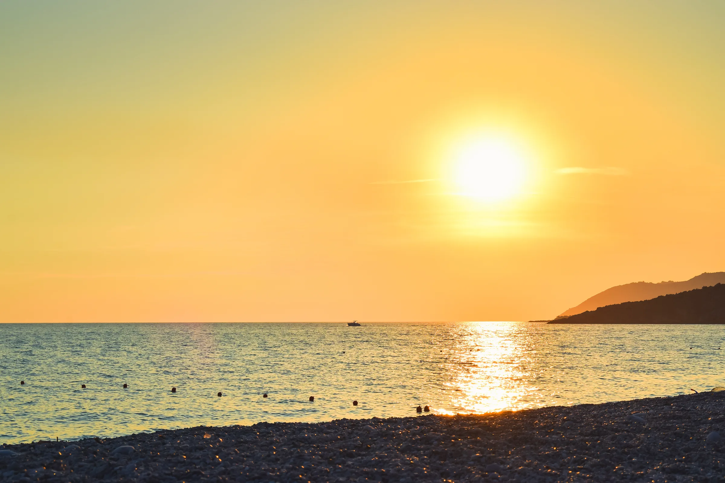 Golden sunset over Livadhi Beach on the Albanian Riviera