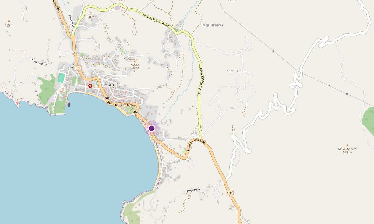 Map of Potam, Himarë, with Astro marked on Rruga Vangjel Zoto