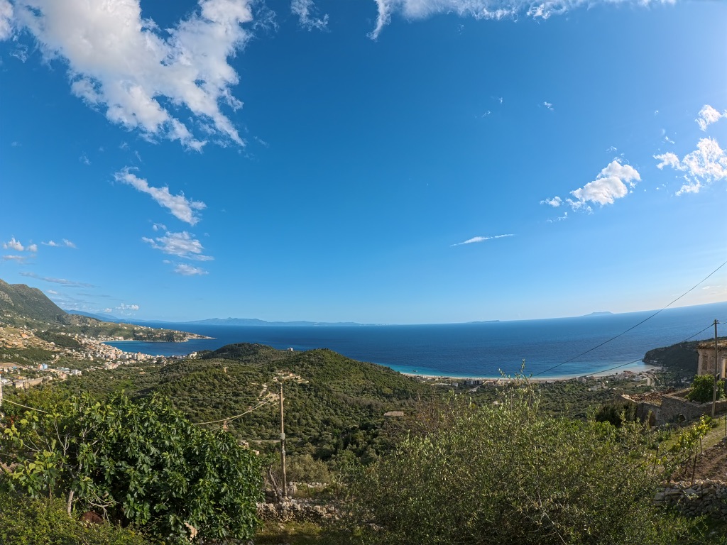 Aerial view of Himara town and coastline