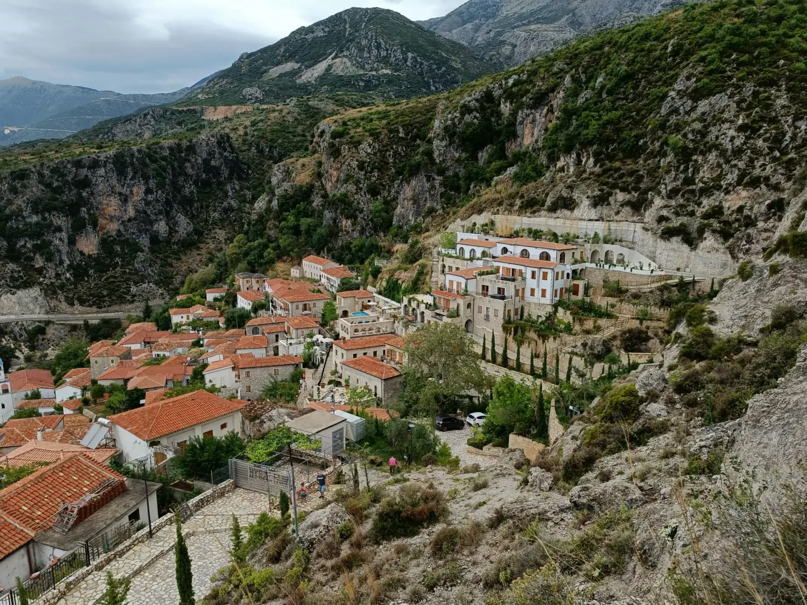 Livadhi area village view near Himara with local shops and town access