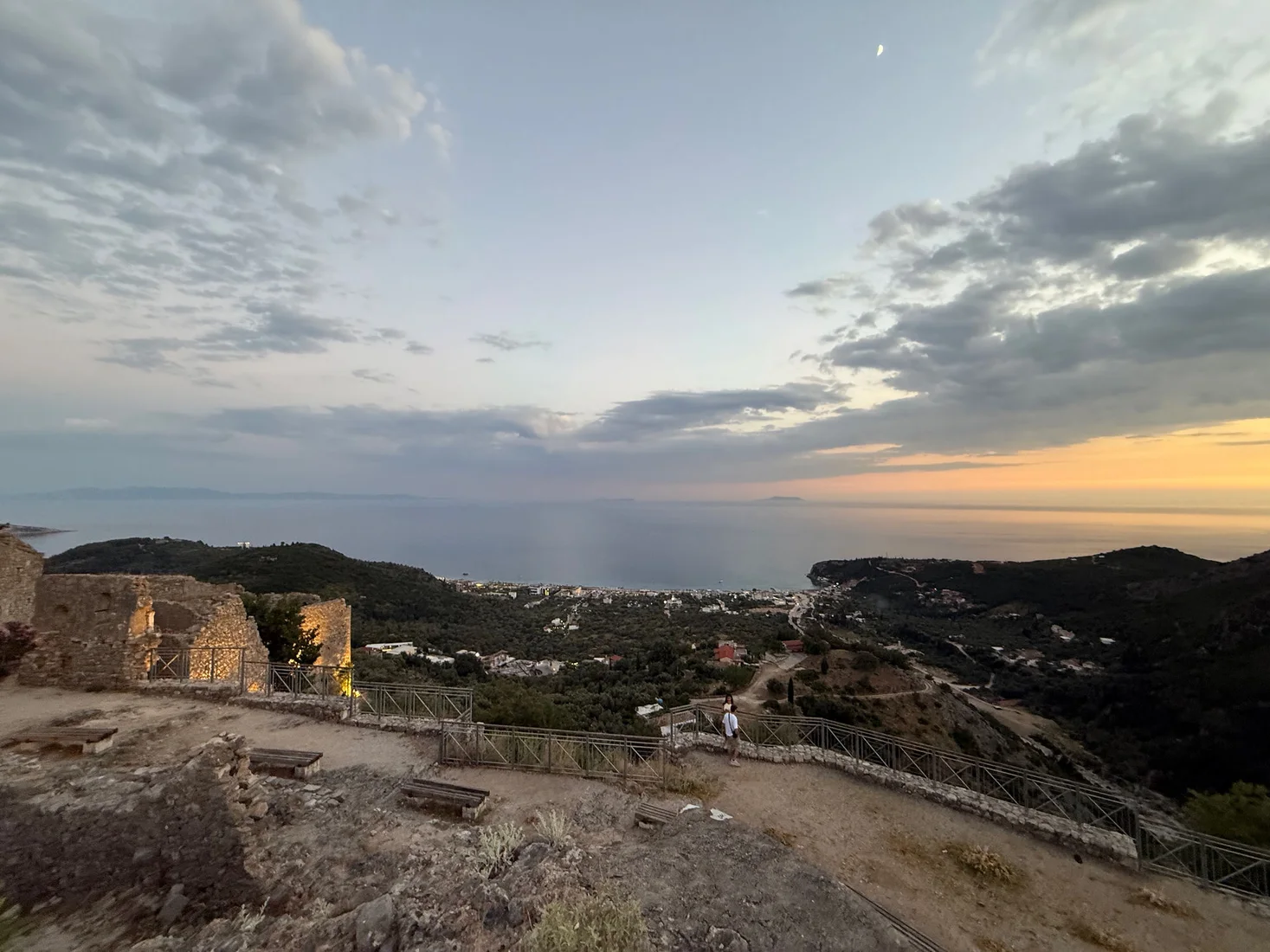 Sunset over Himara bay and the Ionian Sea from the Old Town castle viewpoint