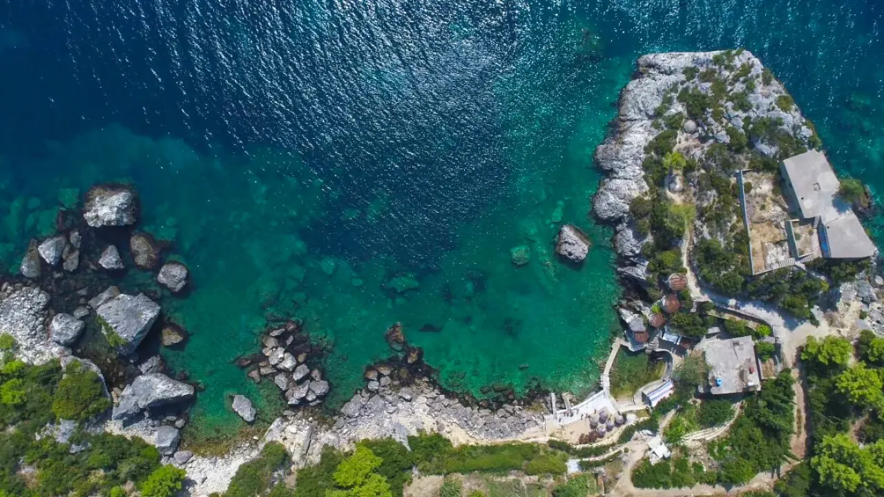 Turquoise spring-clear water in southern Albania near Saranda
