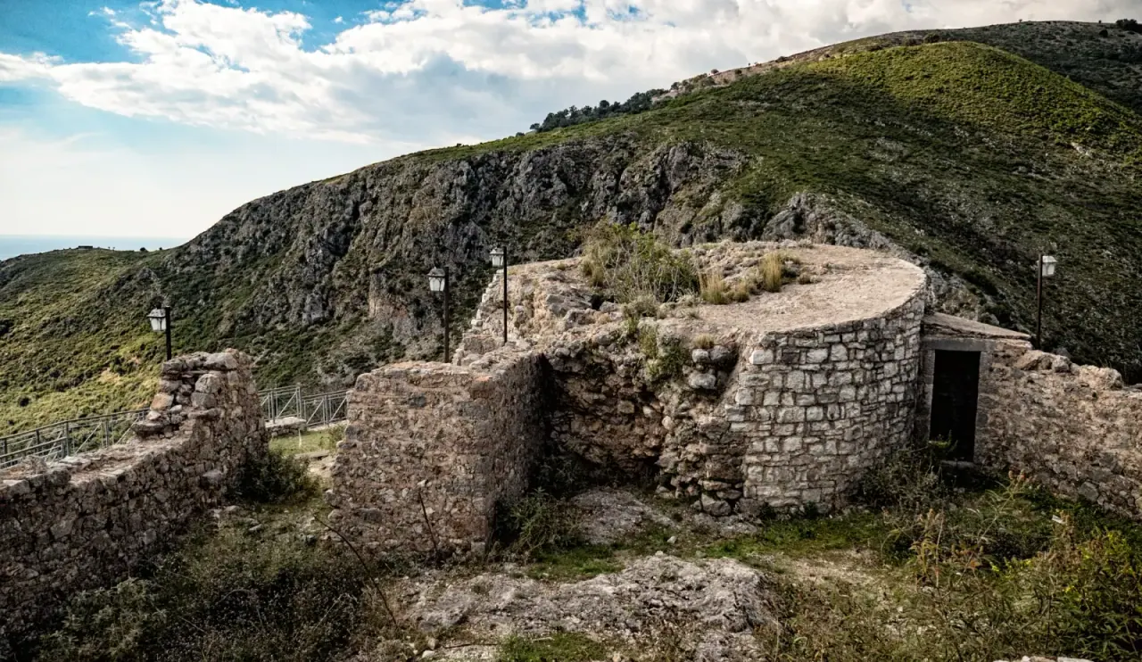 Ruined fortress structure of Himara Castle on the Albanian Riviera, where Greek and Albanian heritage overlap